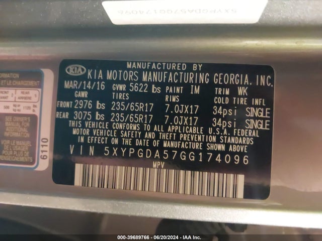 KIA Sorento 3.3l Lx 2016 5XYPGDA57GG174096 Image 9