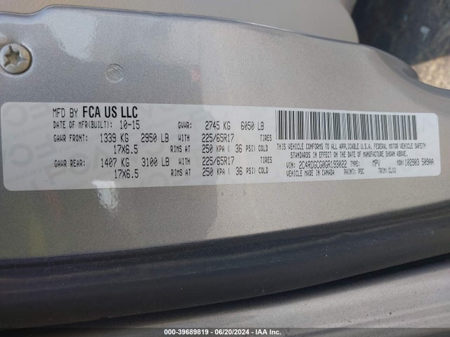 Dodge Grand Caravan Sxt 2016 2C4RDGCG0GR193022 Image 9