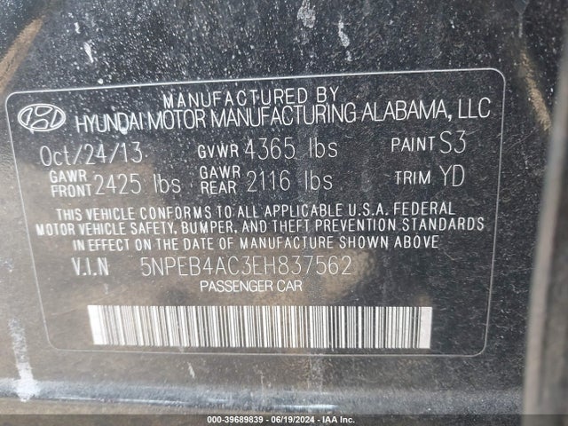 Hyundai SONATA GLS 2014 5NPEB4AC3EH837562 Image 9