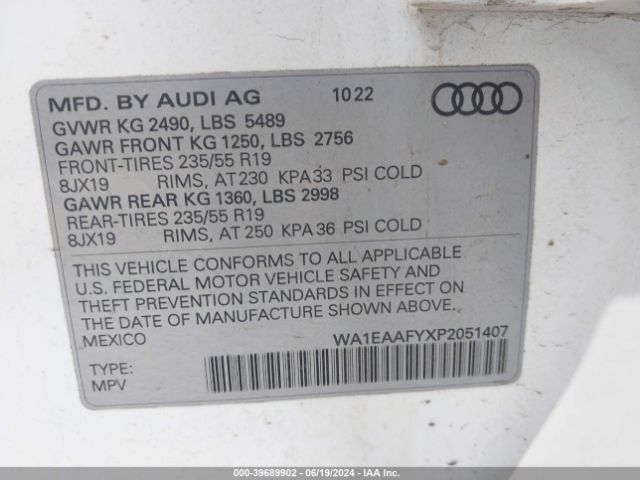 WA1EAAFYXP2051407 Audi Q5 Premium Plus 45 Tfsi S Line Quattro