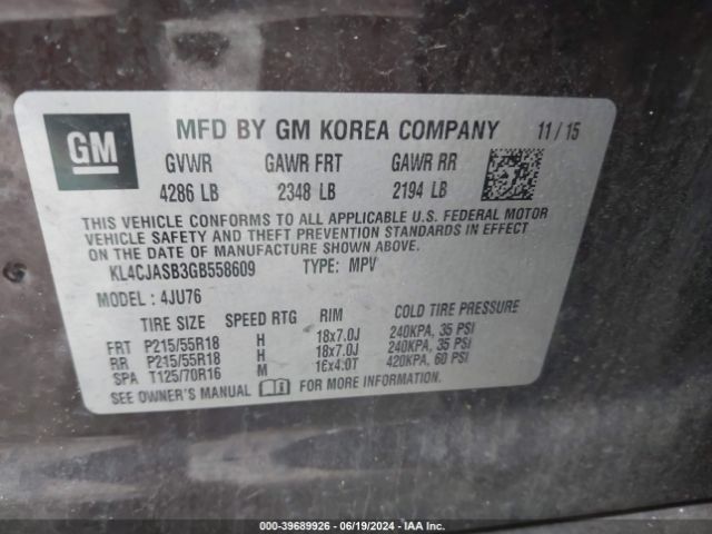 KL4CJASB3GB558609 Buick Encore