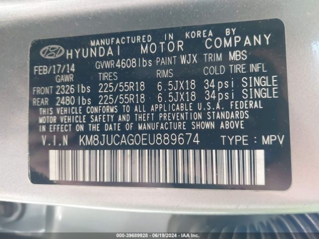 KM8JUCAG0EU889674 Hyundai Tucson Limited