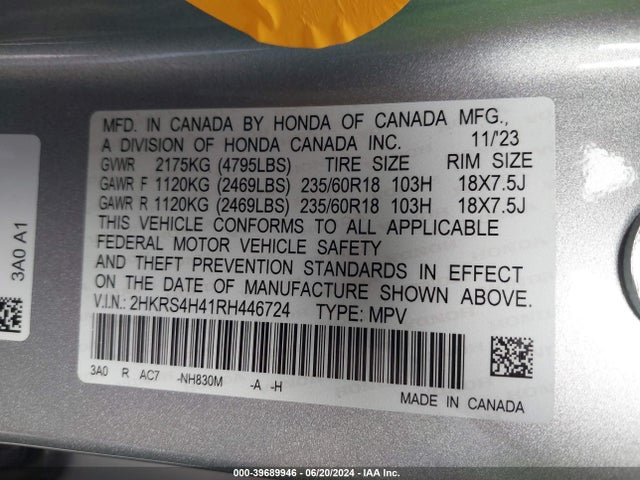Honda Cr-v Ex Awd 2024 2HKRS4H41RH446724 Image 9