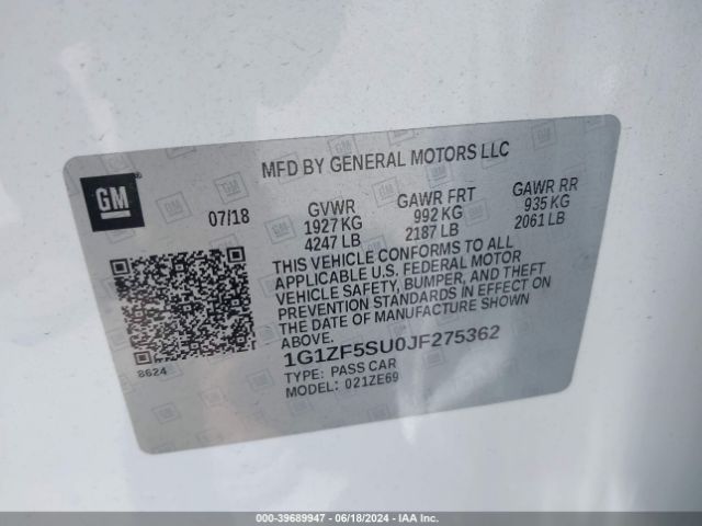 1G1ZF5SU0JF275362 Chevrolet MALIBU HYBRID