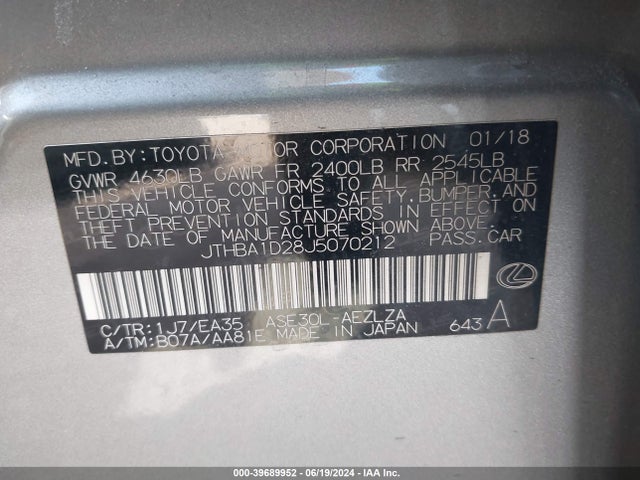 Lexus IS 300 2018 JTHBA1D28J5070212 Image 9