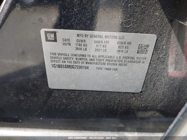 Chevrolet Cruze Lt Auto 2016 1G1BE5SM5G7299194 Image 9
