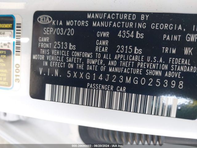 5XXG14J23MG025398 KIA K5 LXS