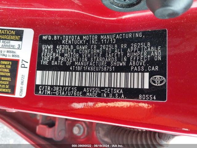 Toyota CAMRY SE 2014 4T1BF1FK6EU758751 Image 9