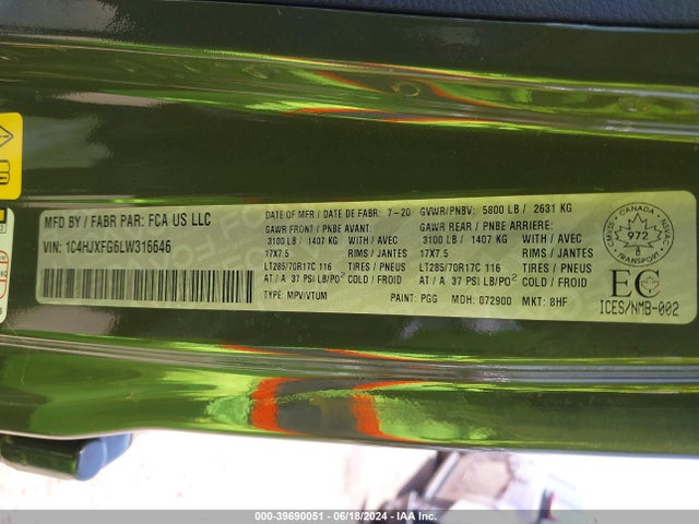 Jeep Wrangler 2020 1C4HJXFG6LW316646 Image 9