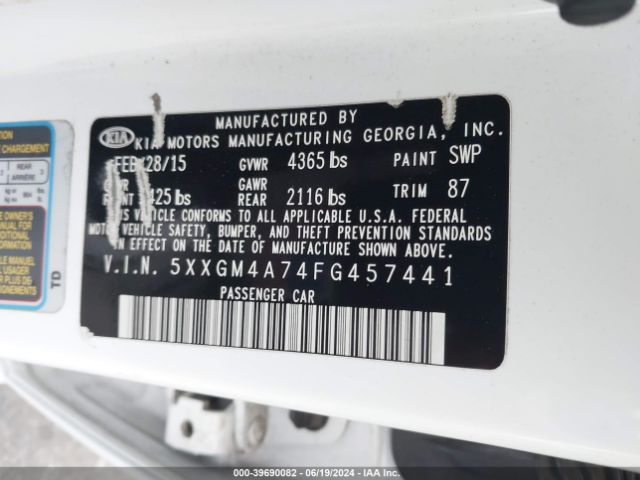 5XXGM4A74FG457441 KIA Optima Lx