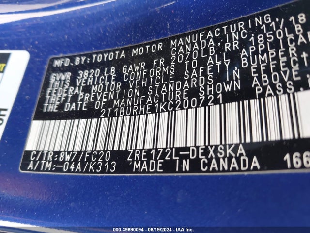 Toyota COROLLA SE 2019 2T1BURHE1KC200721 Image 9