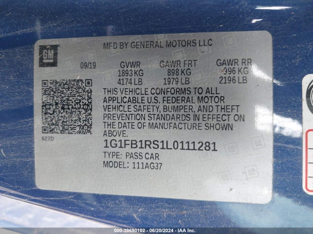 Chevrolet Camaro Rwd  1lt 2020 1G1FB1RS1L0111281 Image 9