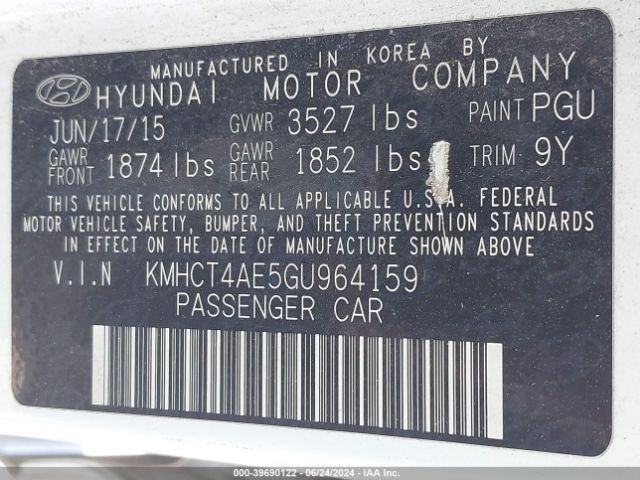 KMHCT4AE5GU964159 Hyundai ACCENT SE