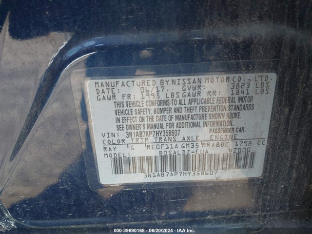 Nissan SENTRA SV 2017 3N1AB7AP7HY358607 Image 9