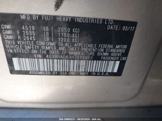 4S3BNAD63H3058953 Subaru Legacy 2.5i Premium