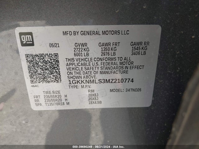 1GKKNMLS3MZ210774 GMC Acadia Fwd Slt
