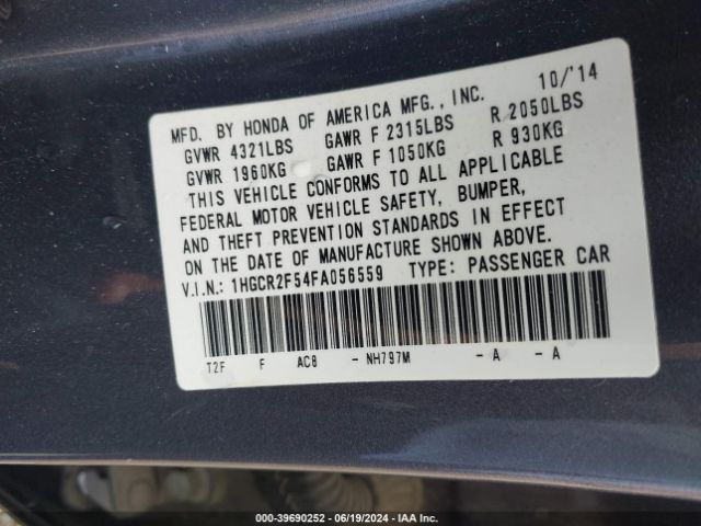 1HGCR2F54FA056559 Honda Accord Sport