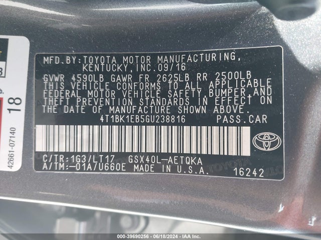 Toyota Avalon Touring 2016 4T1BK1EB5GU238816 Image 9
