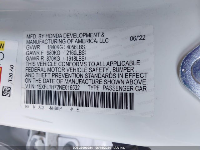 Honda Civic Ex-l 2022 19XFL1H72NE016532 Image 9