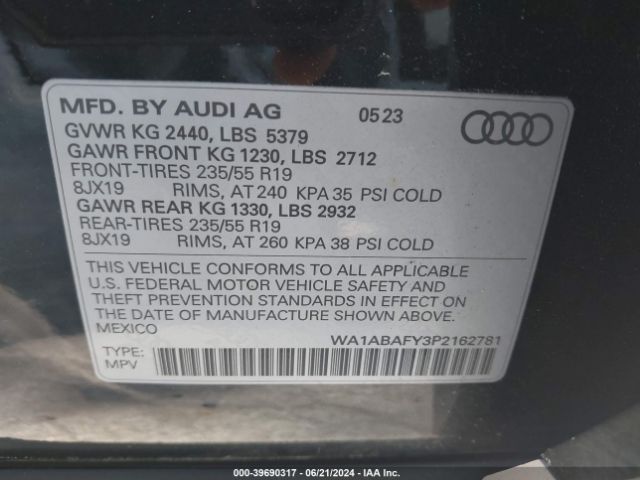 WA1ABAFY3P2162781 Audi Q5 Premium 40 Tfsi Quattro S Tronic