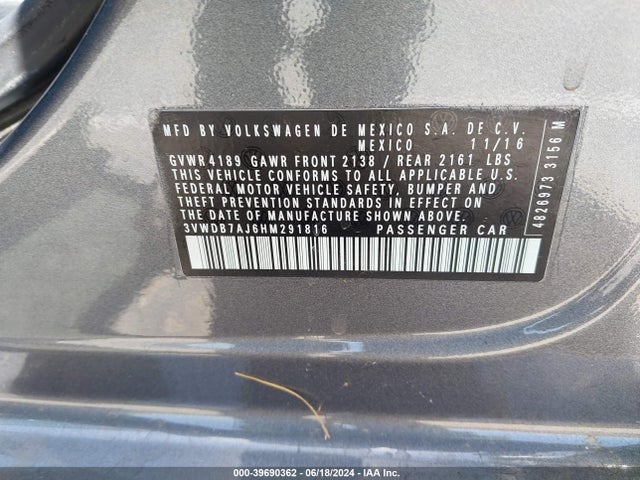 3VWDB7AJ6HM291816 Volkswagen Jetta 1.4t Se