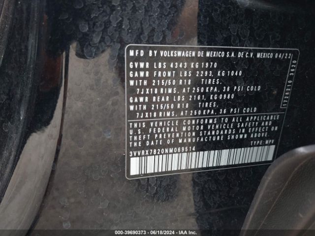 3VVRX7B20NM069514 Volkswagen Taos 1.5t Se