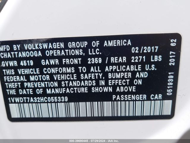 1VWDT7A32HC055339 Volkswagen Passat 1.8t R-line