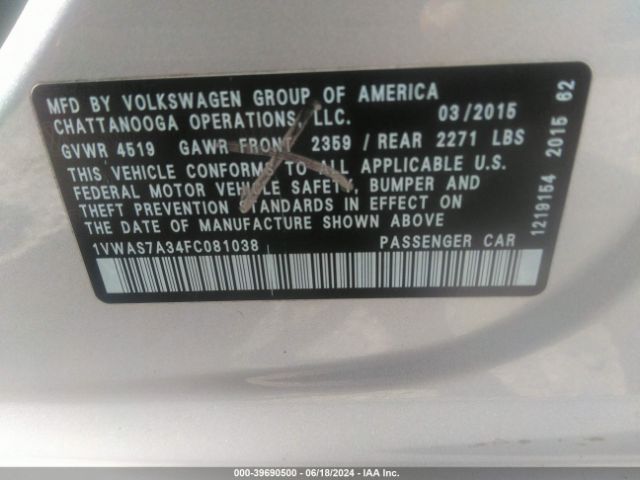 1VWAS7A34FC081038 Volkswagen Passat 1.8t S