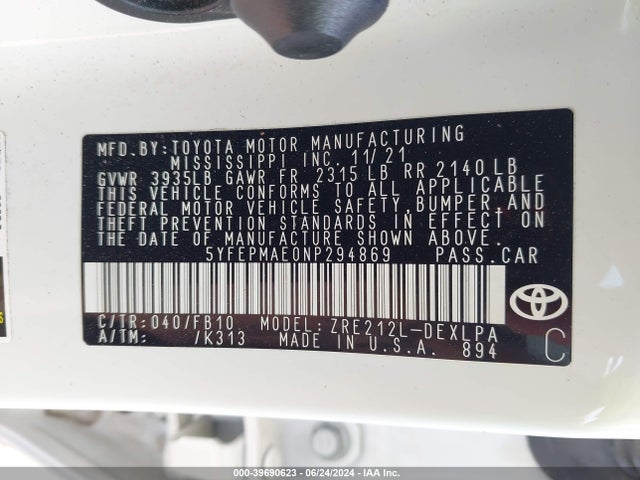 Toyota COROLLA LE 2022 5YFEPMAE0NP294869 Image 9
