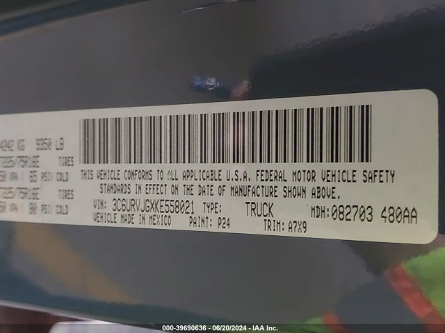 3C6URVJGXKE558021 RAM Promaster 3500 Cargo Van High Roof 159 Wb Ext