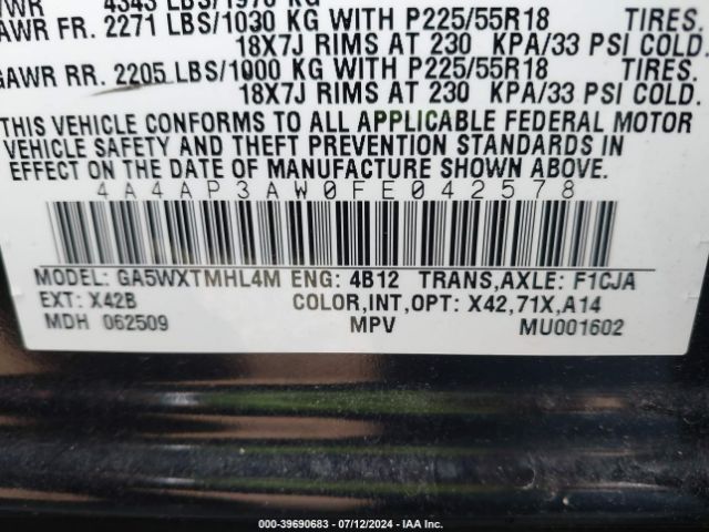 4A4AP3AW0FE042578 Mitsubishi Outlander Sport Es