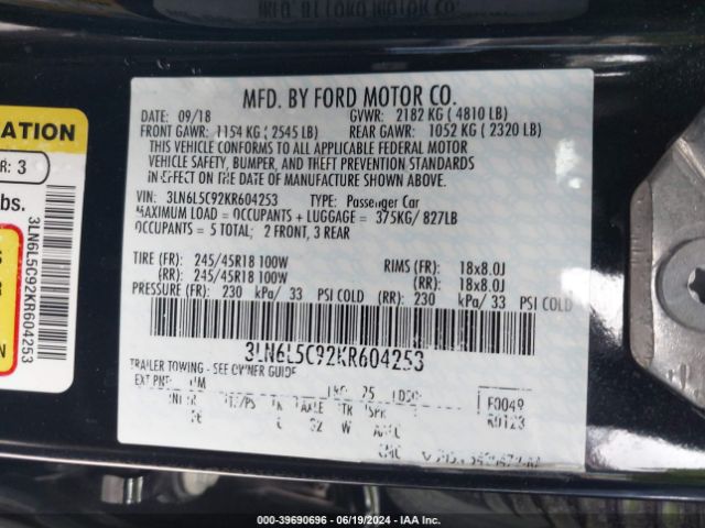 3LN6L5C92KR604253 Lincoln Mkz Reserve I