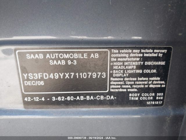 2007 SAAB 9-3 YS3FD49YX71107973 Photo 8