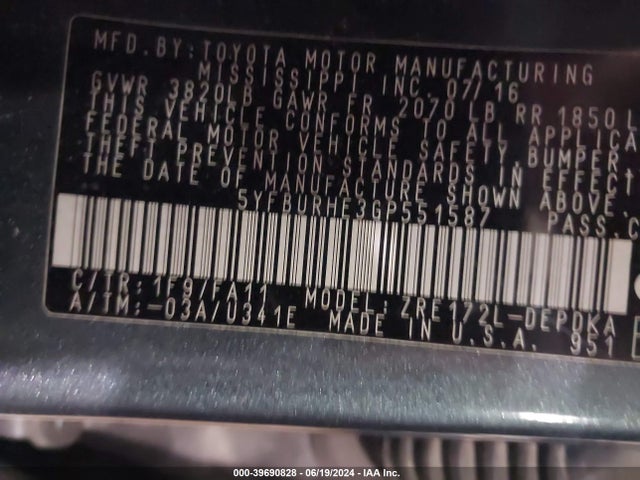 Toyota COROLLA L 2016 5YFBURHE3GP551587 Image 9