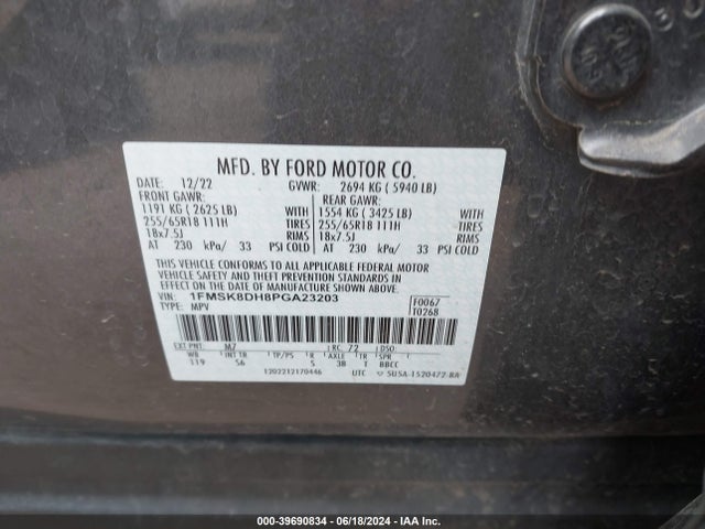 Ford EXPLORER XLT 2023 1FMSK8DH8PGA23203 Image 9