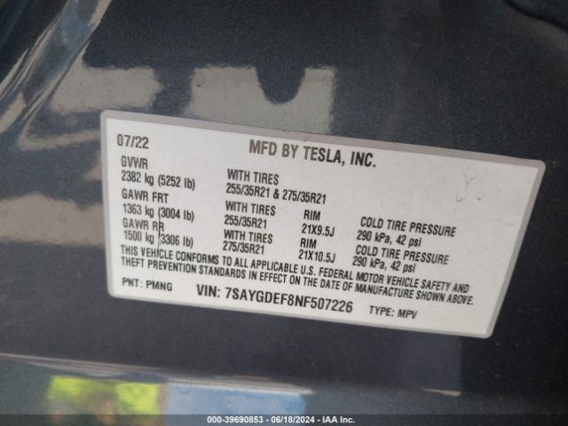 7SAYGDEF8NF507226 Tesla Model Y Performance Dual Motor All-wheel Drive
