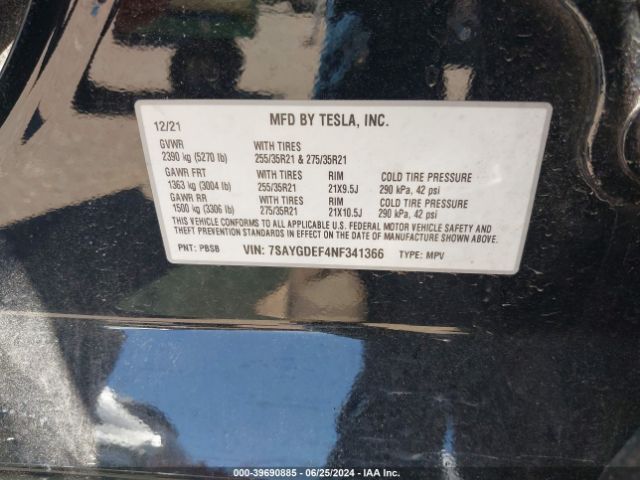 7SAYGDEF4NF341366 Tesla Model Y Performance Dual Motor All-wheel Drive