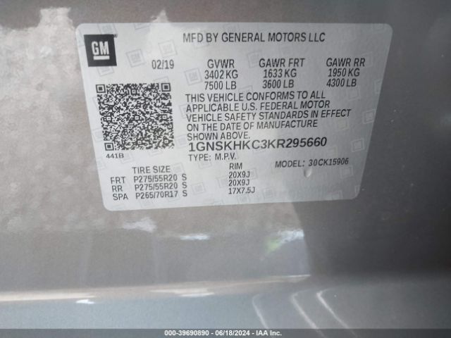 1GNSKHKC3KR295660 Chevrolet Suburban Lt
