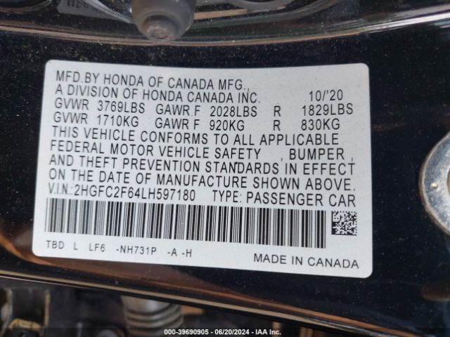2HGFC2F64LH597180 Honda Civic Lx