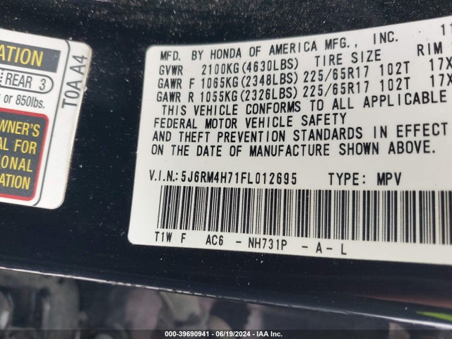 Honda Cr-v Ex-l 2015 5J6RM4H71FL012695 Image 9