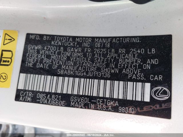 58ABK1GG4JU113136 Lexus ES 350