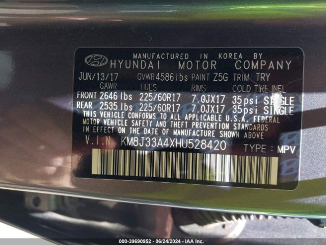 KM8J33A4XHU528420 Hyundai TUCSON SE