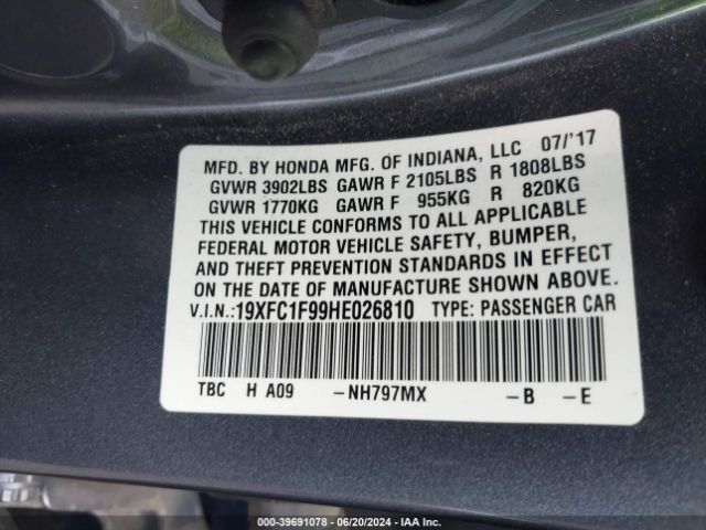 19XFC1F99HE026810 Honda Civic Touring