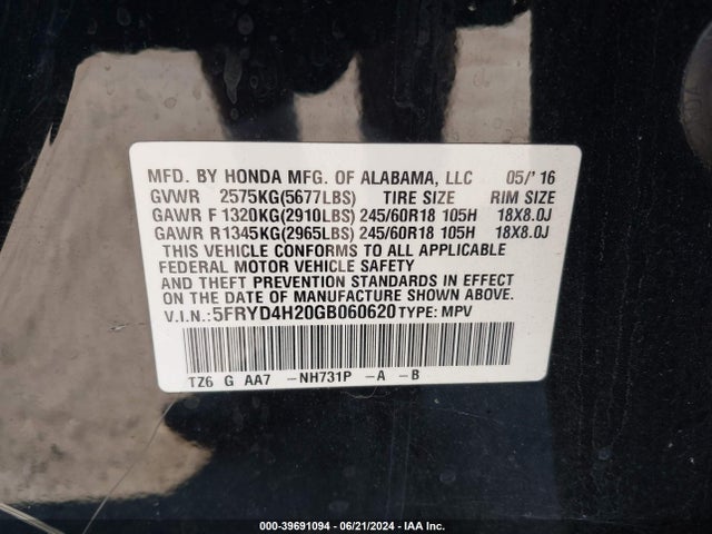 5FRYD4H20GB060620 Acura Mdx Acurawatch Plus Package