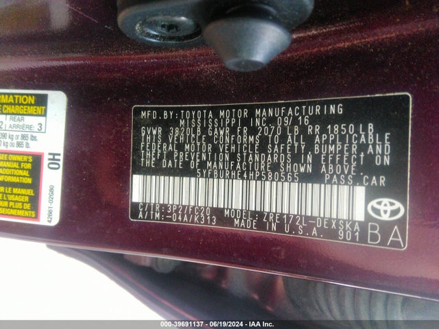 Toyota Corolla Se Special Edition 2017 5YFBURHE4HP580565 Image 9