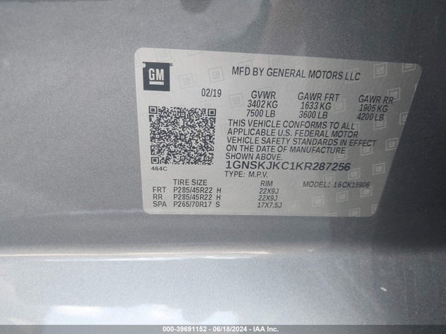 Chevrolet Suburban Premier 2019 1GNSKJKC1KR287256 Image 9