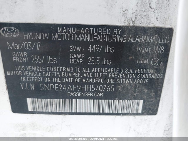 Hyundai Sonata 2017 5NPE24AF9HH570765 Image 9