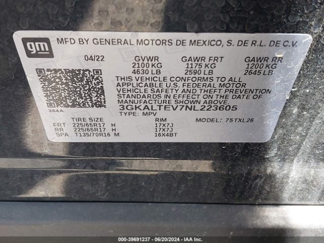 3GKALTEV7NL223605 GMC Terrain Awd Sle
