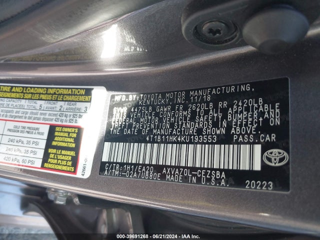 Toyota CAMRY SE 2019 4T1B11HK4KU193553 Image 9