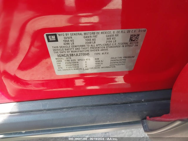 Chevrolet Trax Lt 2018 3GNCJLSB1JL270845 Image 9